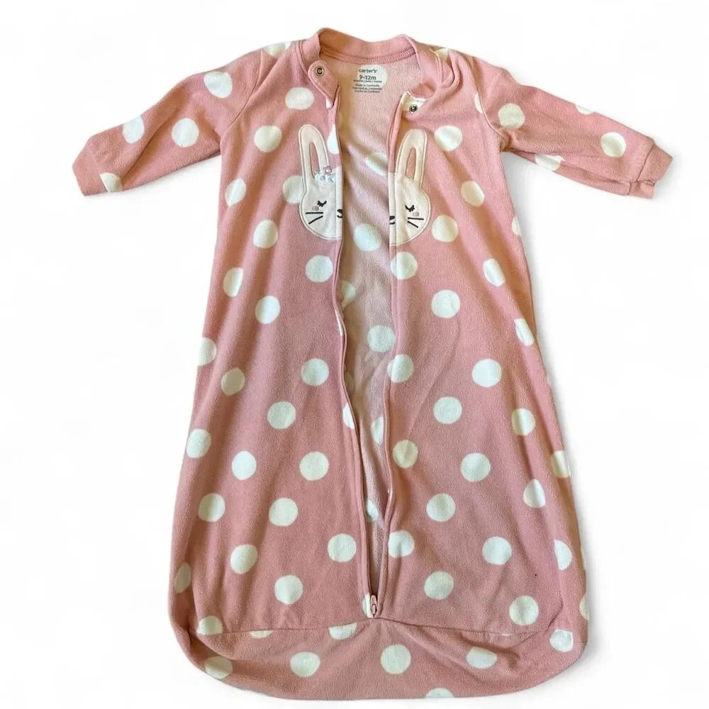 Carter’s Pink Polka Dot Bunny Fleece Sleep Sack 9–12 Months Wearable Blanket